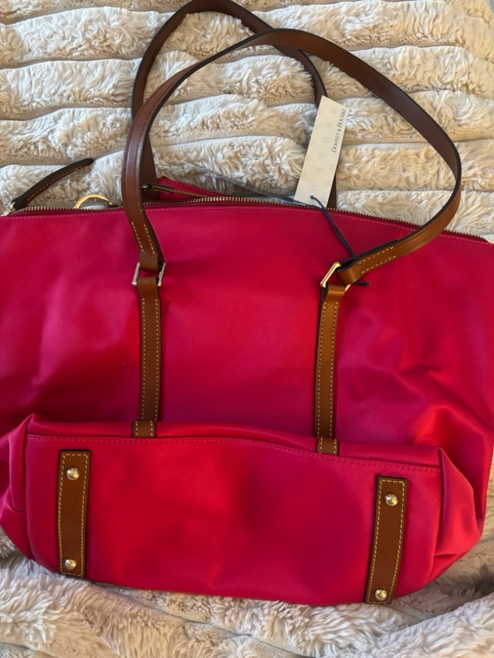 Dooney & Bourke Wayfarer Nylon Zip Tote Fuchsia accents Brown leather Trim NWT - Picture 7 of 12